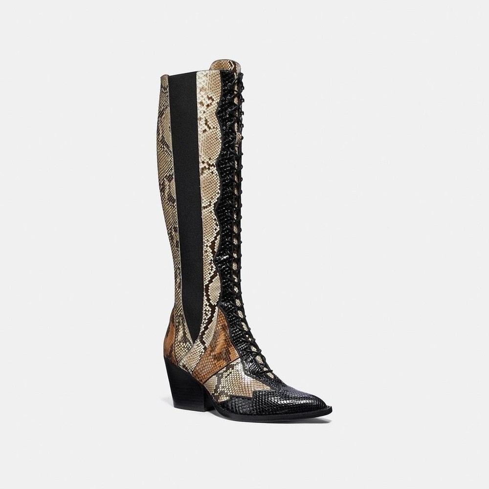 Coach G2718 Lace Up Boot With Patchwork Snakeskin